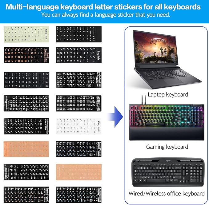 2PCS English Keyboard Letters Replacement Stickers, Large Print Bold White Font on Black Background US Keyboard Letter Stickers for Laptop Desktop Computer Keyboard Alphabet Stickers