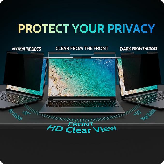 Magnetic Laptop Privacy Screen 15.6 inch for 16:9 Computer Monitor, 15" Removable Anti Glare Protector Blue Light Filter Shield Compatible with Lenovo Hp Dell Acer Asus Thinkpad Envy Xps