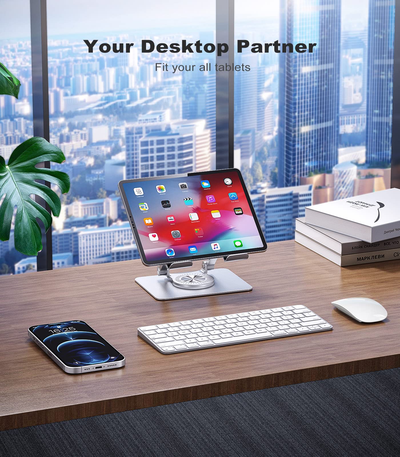 JOIOT Adjustable Tablet Stand for Desk, Foldable Portable Holder