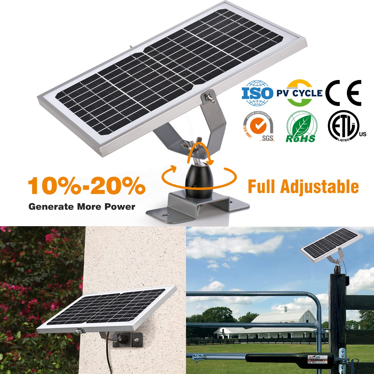 SUNER POWER 10W 12V Solar Battery Charger Maintainer, Built-in Smart MPPT Charge Controller, Adjustable Mount Bracket, Waterproof 10 Watt Solar Panel Kits for Car Automotive Boat Marine RV Trailer