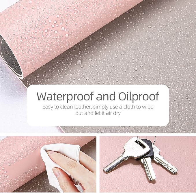 YSAGI Dual-Sided Desk Pad Protector, Desk Mat with Non-Slip - Waterproof PU Leather Office Desk Blotter for Mouse, Keyboard, Writing,31.5" x 15.7",Pink