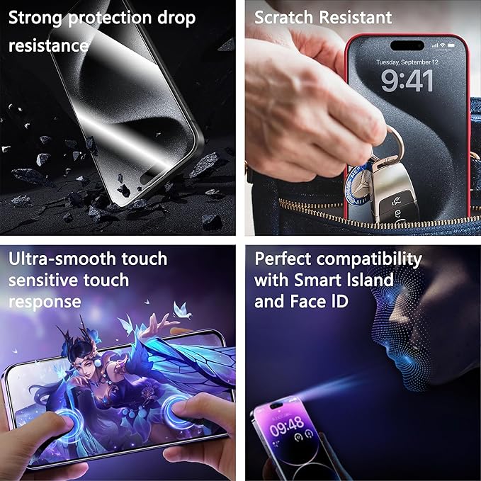 2 Pack Screen Protector for iPhone 16 Pro Max, 9H Tempered Glass, Full Coverage, Anti-Fingerprint, Auto Dust-Elimination, No Bubble, Easy Installation