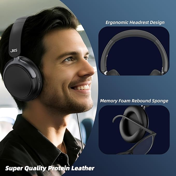 FunHub Active Noise Cancelling Headphones,Wireless Headphones BT 6.0 with Transparent Mode,Hi-Res Audio,Deep Bass,160H Playtime Foldable Storage Over Ear Headset for Gaming/Work/Travel-Black