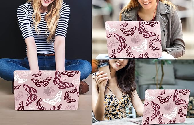CISSOOK Butterfly Case for MacBook Air 13 Inch Pink 2021 2020 2019 2018 Release Model A2337 M1 A2179 A1932, Pink Cover with Keyboard Cover for MacBook Air 13 with Retina Display and Touch ID