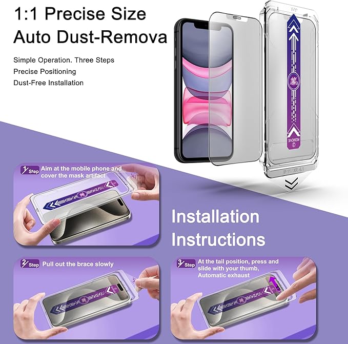 2 Pack Matte Screen Protector for iPhone 11/iPhone XR, 9H Tempered Glass, Full Coverage, Anti-Fingerprint, Auto Dust-Elimination, No Bubble, Easy Installation