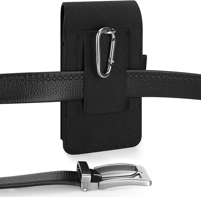 Mopaclle Nylon Holster with Carabiner Clip, Rugged Cell Phone Belt Holder for iPhone 17 Pro Max/Air,iPhone 16 Pro Max,15 14 13 Pro Max & Plus Galaxy S25+ S24+ S23+ & FE Models – Fits with Case On