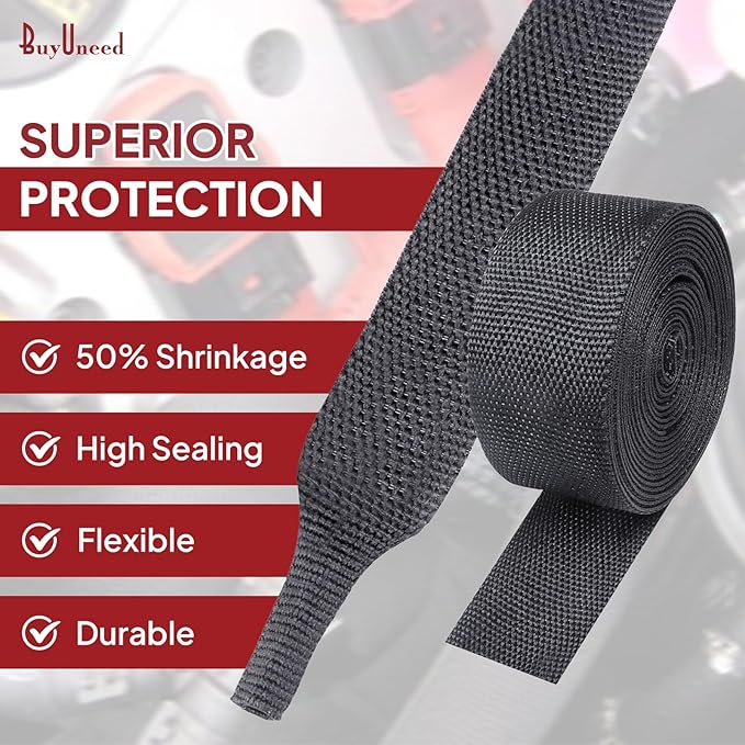 Heat Shrink Wire Loom 2:1 Shrinkable Braided Cable Sleeve 1/4 Inch ID-46ft Abrasion Protection Flexibility Fabric Wiring Harness Cover Sheath
