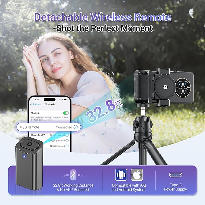 KIWIFOTOS Phone Camera Grip Smartphone Tripod Mount Handle Holder with Wireless Remote & 1/4"-20 Tripod Adapter for iPhone 16 15 14 Pro Max S23 S22 Selfie Vlog Video Shooting