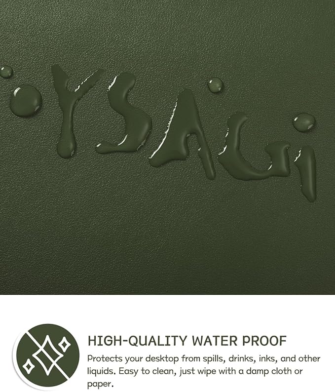 YSAGi Non-Slip Leather Desk Pad XL Size, Waterproof Laptop Computer Desk Keyboard Mat, Table Protector Blotter Mat, Large Mouse Pad for Office/Work/Home/Decor(Olive Green, 47.2" x 23.6")-No Band