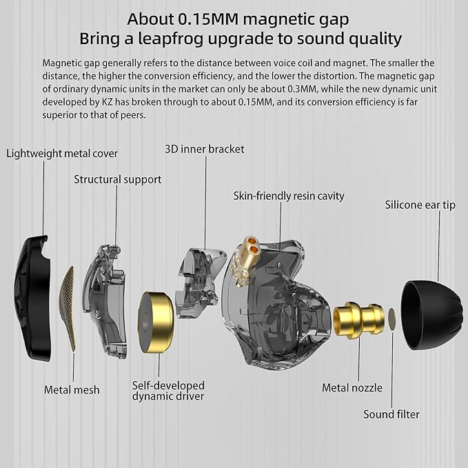 KZ DQS Wired Earbuds Dynamic Driver in Ear Monitor Headphone Semi-Open HiFi Bass Earphone 2pin 3.5mm Gaming Earbuds (with Mic)
