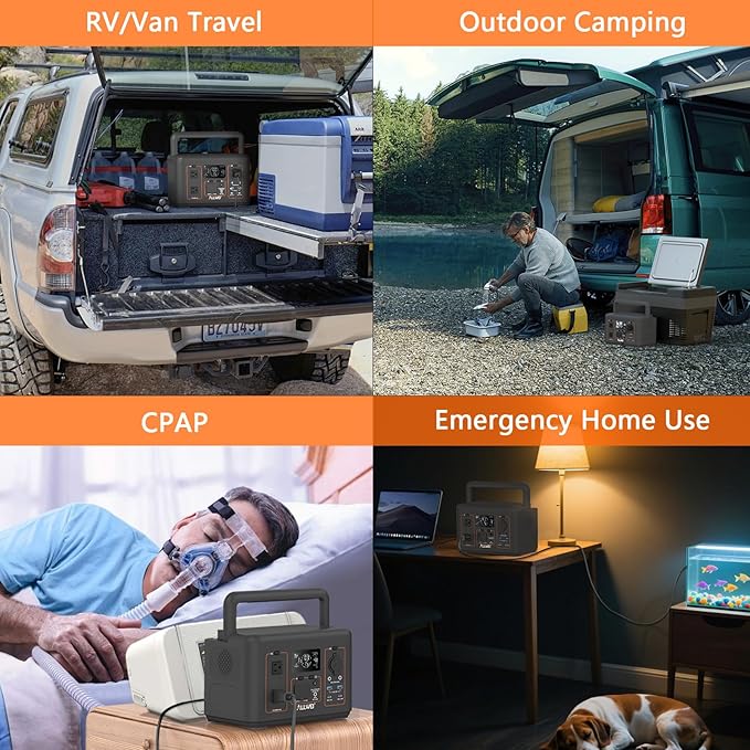 ALLWEI 512Wh Portable Power Station, 500W(Peak 1000W) LiFePO4 Battery, Solar Generator Fast Charge, UPS Mode, Pure Sine Wave 110V AC Outlets, Battery Generator for CPAP Outdoor RV Camping Power Outage