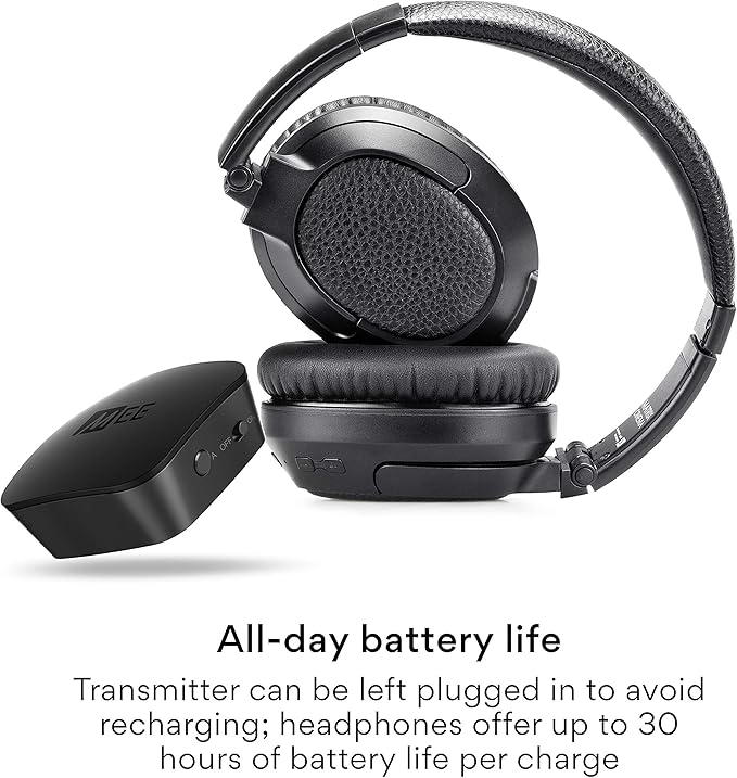 MEE audio Connect T1CMA Bluetooth Over-Ear Wireless Headphones Headset for TV with no Audio Delay; Includes Transmitter (Optical/AUX/RCA) and CinemaEAR Audio Enhancement for Seniors & Hard of Hearing