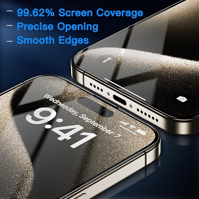 Uyiton Anti-Blue Light for iPhone 15 Pro Screen Protector - Unbreak-Glass Easy to Install Full Coverage Case Friendly Scratch Resistance 9H Tempered Glass Screen Protector for iPhone 15 Pro, 2 Pack