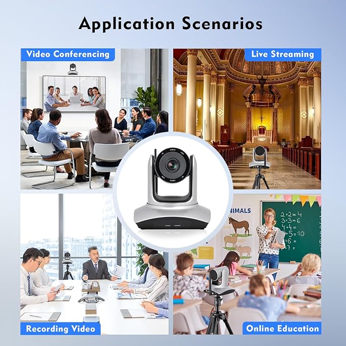 TOALLIN Wireless PTZ Conference Room Camera, 3X Optical Zoom Streaming Camera, 1080P Full HD Wireless Webcam for Video Conferencing/Live Streaming/Church Services Worship/Online Education