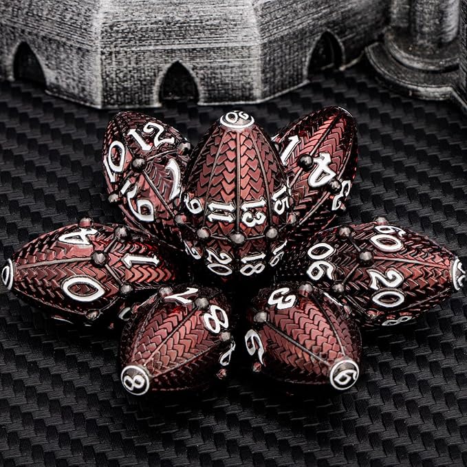 ARUOHHA DND Metal Dice Black Red Dragon Egg Dice with Metal Box, Role Playing Game RPG Polyhedral D and D Dice Set D20 D12 D10 D8 D6 D4
