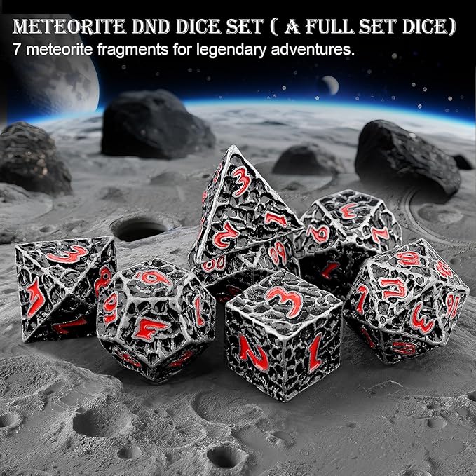 Haxtec DND Dice Set Polyhedral D&D Dice Compatible with Dungeons and Dragons Gift TTRPG Antique Iron Red Metal Dice