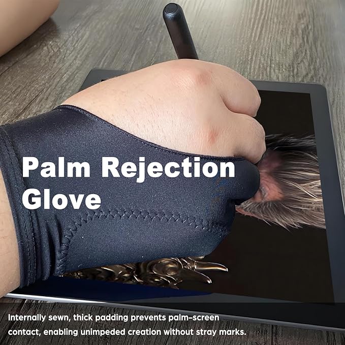 Drawing Glove, Artist Glove for Drawing Tablet, iPad, Digital Art Creation - Palm Rejection, Exposed Fingertip, Suitable for Left and Right Hand - S, Pack of 2