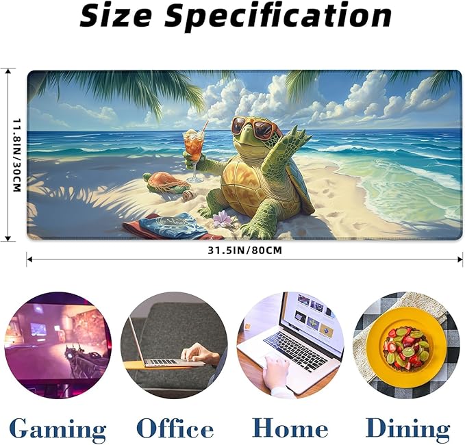 Turtle Gaming Mouse Pad Extended Desk Computer Keyboard Laptop Mouse Pads for Gaming Home Office Work, Large Long Desk Mat Mousepad with Non-Slip Rubber Base 31.5×11.8inch(17)