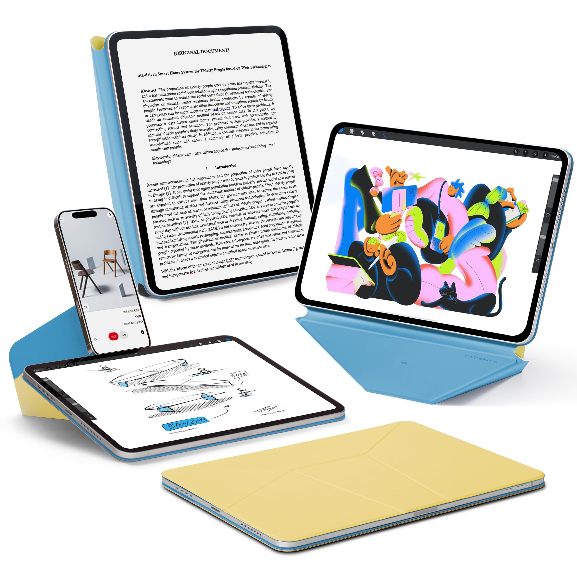 MOFT Dynamic Folio Case for iPad Pro 11- inch (M5 2025 / M4 2024), Slim Magnetic Stand Case with 20+ Viewing Angles, Auto Wake/Sleep, Ultra Thin, Panna Cotta x Faded Jeans