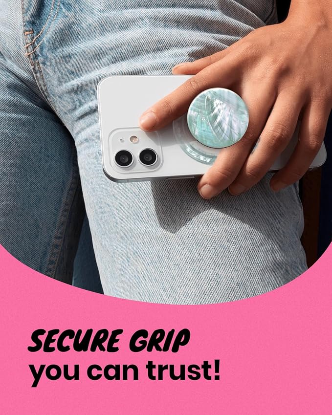 OnTheGrip Cute Natural Seashell Design Round Shape Collapsible Mobile Phone Grip Stand Holder for Smartphone Tablet Cell Phone Accessory (Aqua Blue)