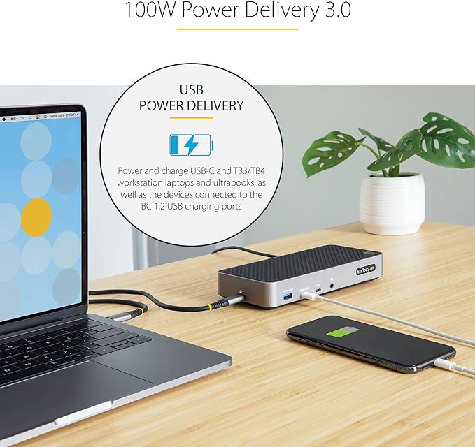 StarTech.com USB-C Triple Monitor Docking Station for MacBook Pro / Air M1 M2 M3 M4 & Windows, Universal 4K HDMI DP Dock, Thunderbolt Compatible, 100W Laptop Charging (116N-USBC-DOCK)