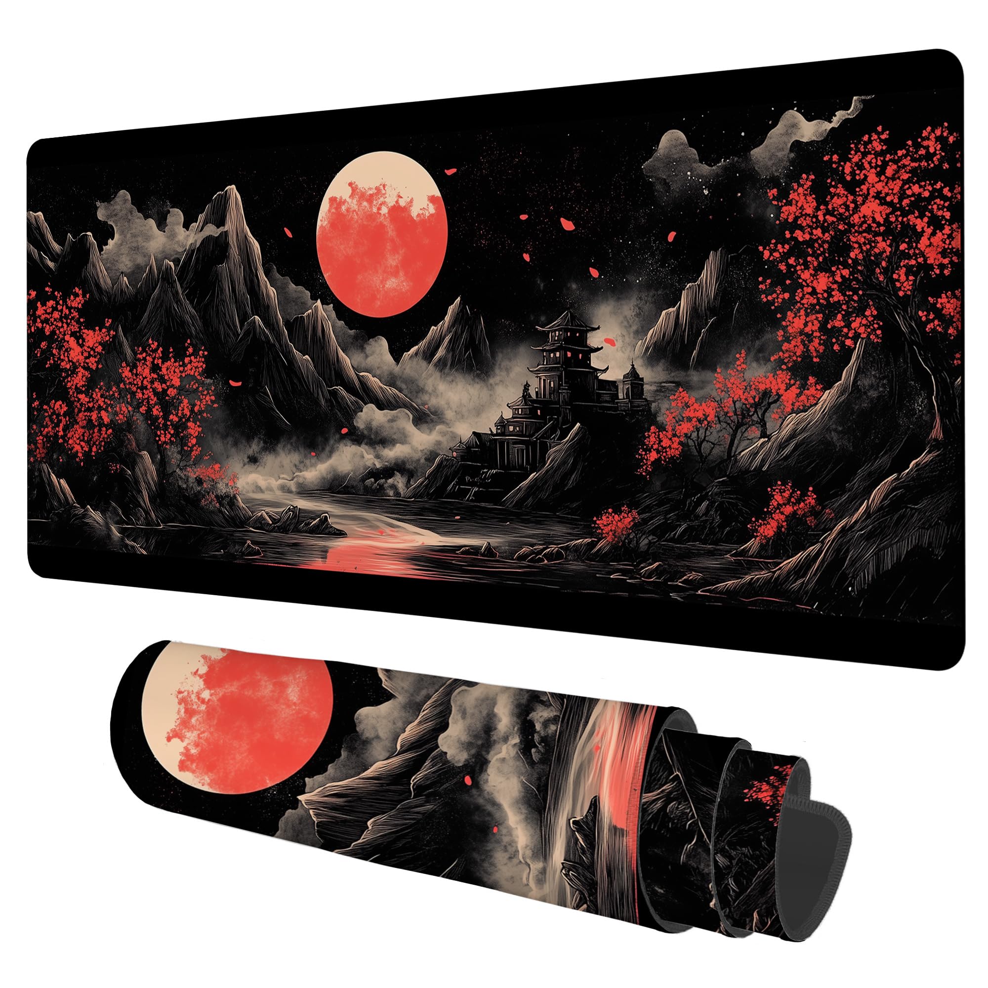 NITAHHHY Chinese Style Painting Gaming Mouse Pad 3mm Thick Stitched Edge Waterproof Non-Slip Large Computer Keyboard Mouse Mat,Suitable for Office Entertainment Decorative Desk Pad 35.4 x 15.7 Inches