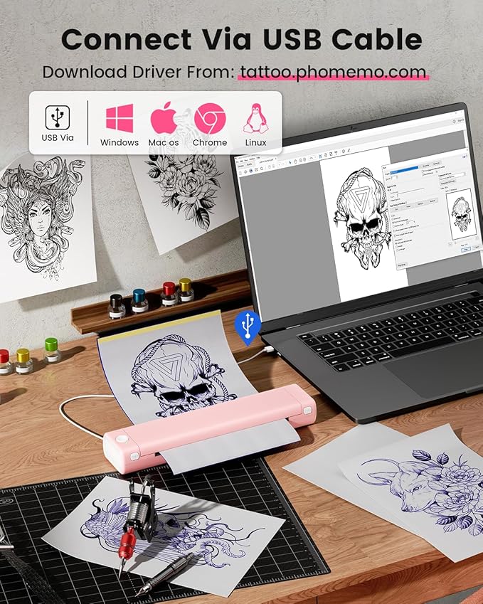 Phomemo Inkless Portable Printer for Travel - Wireless Thermal Printer Compatible with Phone & Laptop, Bluetooth Printers Supports 8.5" X 11" Letter Thermal Paper, Come with Carry Case