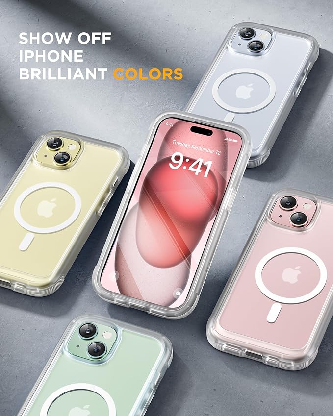 Miracase Magnetic for iPhone 15 Plus Case 6.7'' [Compatible with Magsafe] Full-Body 15 Plus Phone Case Cover with Built-in 9H Tempered Glass Screen Protector,Magnetic Frosted Clear