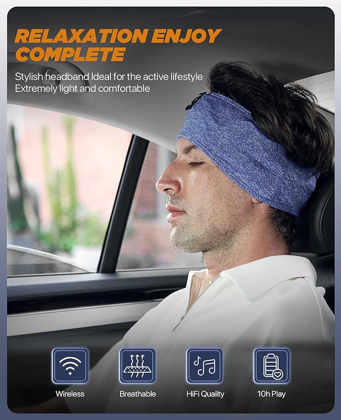 Perytong Bluetooth Headband Headphones, Sleep Headphones Bluetooth for Side Sleepers - Sleeping Headband with Thin Speaker Microphone Handsfree Gift Ideas for Women Men