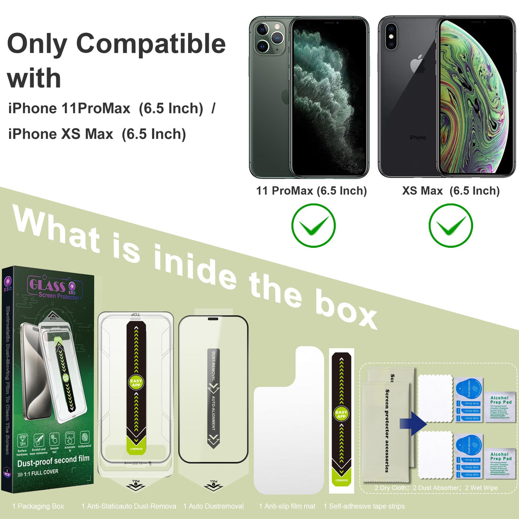 SY SHANGYAN 2 Pack Ultra HD Clear Screen Protector for iPhone 11 Pro Max/XS Max (6.5-Inch),9H Tempered Glass,Full Coverage,Anti-Fingerprint,Auto Dust Removal,Bubble-Free,Easy Installation