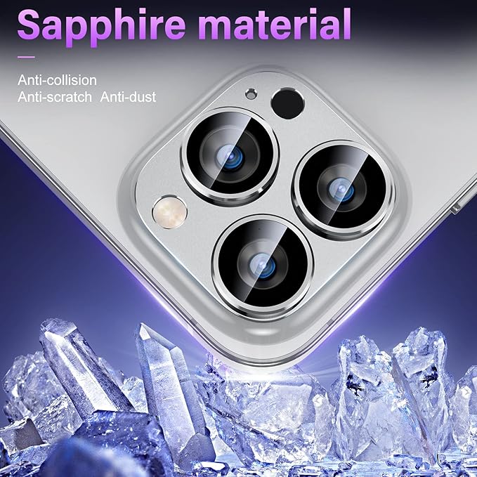 Uyiton for iPhone 14 Pro/iPhone 14 Pro Max Camera Lens Protector, [Drop Protection] 9H Tempered Glass Camera Cover Screen Metal Ring Case Friendly Scratch Resistant Easy to Install Silver