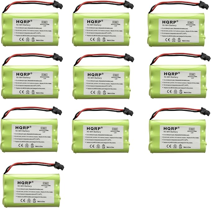 HQRP 10-Pack Cordless Phone Battery Compatible with Uniden PowerMax 5.8GHz 30878864022, Powermax 2.4 GHz, GE TL26402, GP 80AAALH3BMX, 80AAALH3BMZ Replacement