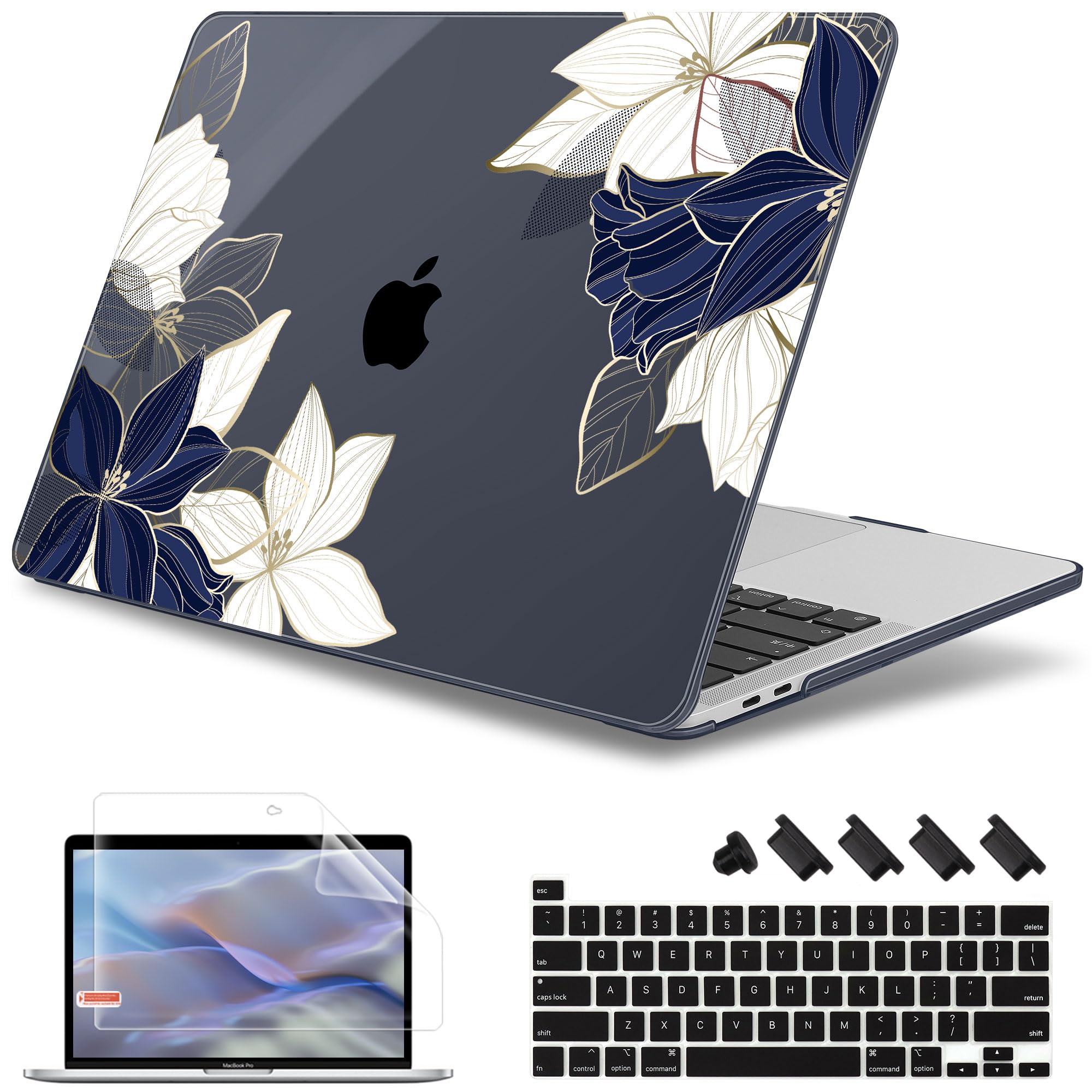 May Chen Case for MacBook Pro 13 inch M2 2023,2022,2021,2020 A2338 M1 A2251 A2289, Plastic Hard Shell Case for MacBook Pro 13" with Touch Bar Fits Touch ID, Elegant Flower
