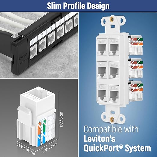Everest 90° Angled RJ45 Cat6 Keystone Jacks 20-Pack in White - Slim Profile Female RJ45 Connectors - Cat 6 Keystone Jack - Compatible with 90° Angled Speed Termination Tool - easyJACK (B094WB91H3)
