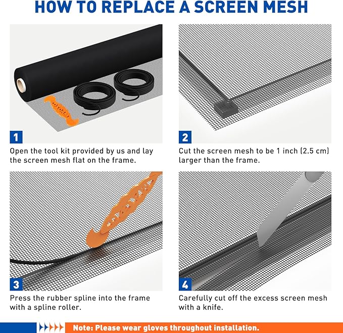 MAGZO Window Screen Replacement Mesh Roll, 37.4in × 16.4ft Upgraded 0.17mm WD High-Visibility Screen 20x20 Mesh for Porch Doors Repair Kit, Well-Ventilated Heavy Duty Woven for Garden, Patio