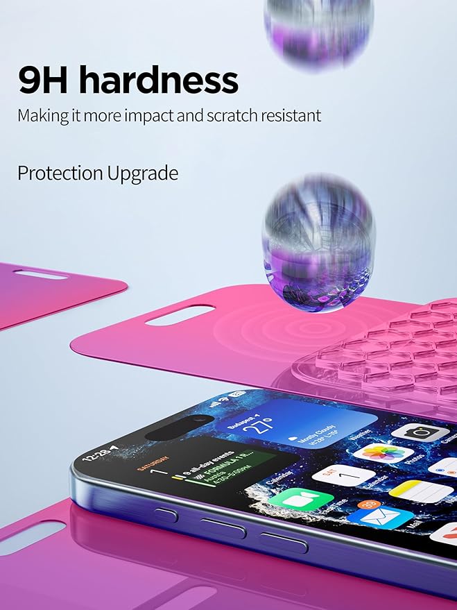 Compatible for iPhone 16 Plus/iPhone 15 Plus Privacy Screen Protector Tempered Glass 6.7 Inch, Pink Gradient Anti Spy Anti Blue Light HD Easy Installation