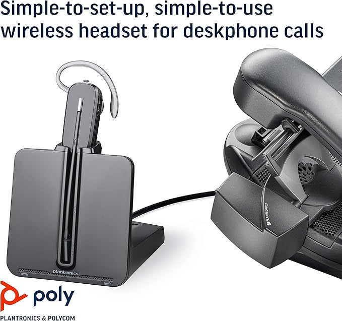 Plantronics - CS540 Wireless DECT Headset with Lifter (Poly) - Single Ear (Mono) Convertible (3 wearing styles) - Connects to Desk Phone - Noise Canceling Microphone