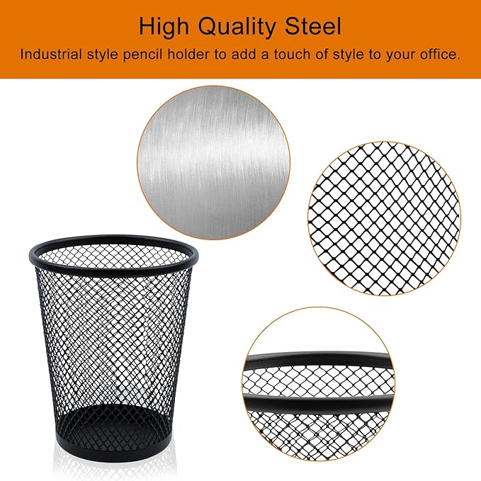 Desk Pencil Pen Holder, Wire Mesh Pen Cup Holder for Desk Organizer and Office Desk Accessories (6 Pack)