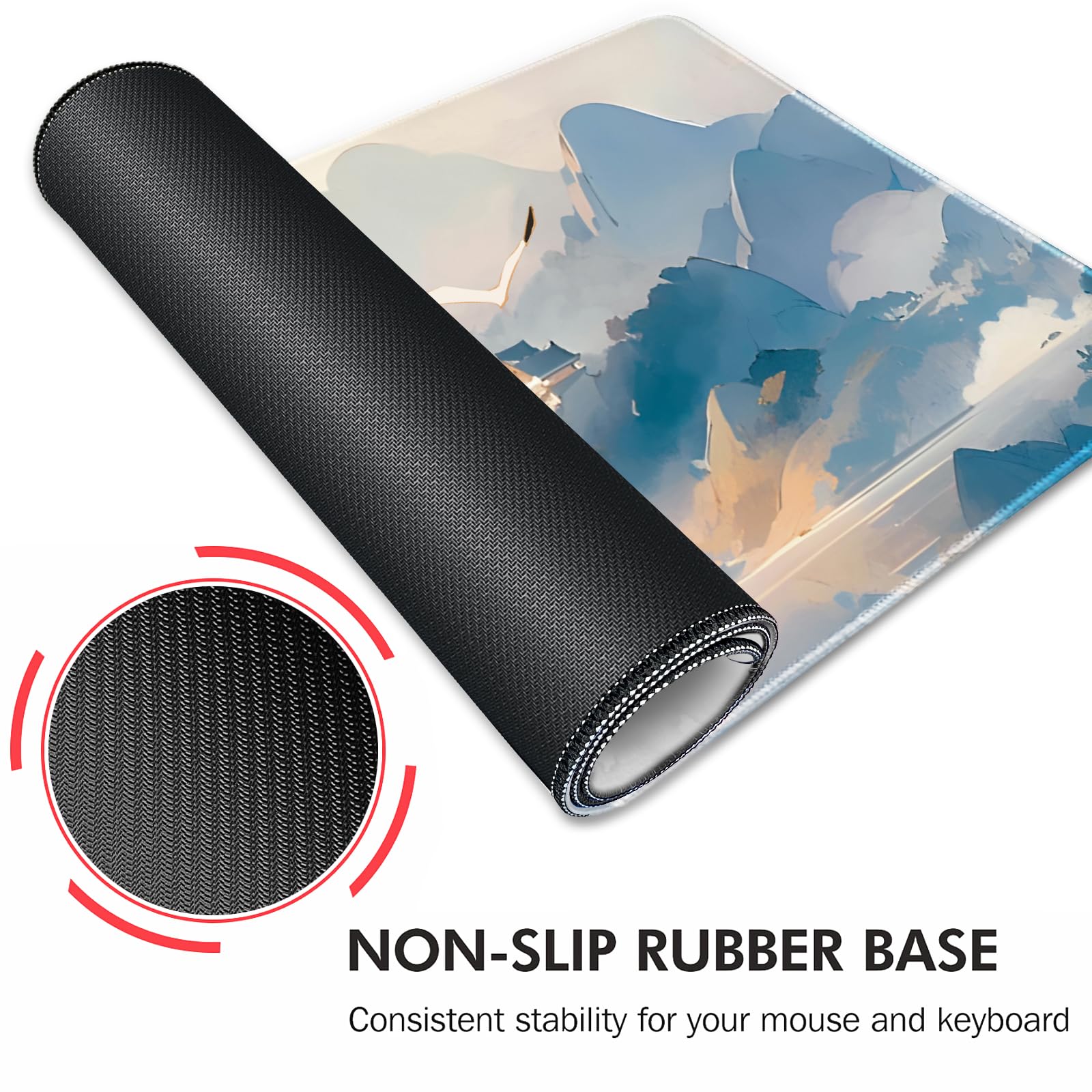 Galdas Gaming Mouse Pad XXL XL Large Long Extended Big Mousepad Non-Slip Rubber Keyboard Mouse Pad with Stitched Edges for Laptop Home Office (31.5x11.8x0.08 Inch) -Cloud Scenery