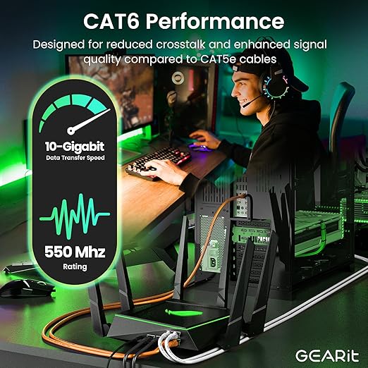 GEARit Cat 6 Ethernet Cable (24-Pack 4 Feet) Cat6 Network Patch, 10Gbps, RJ45, Snagless Cord, Gold-Plated Connectors, Internet for PC, TV, Tablet, Router, Printer, Servers, IT Data Center - Orange