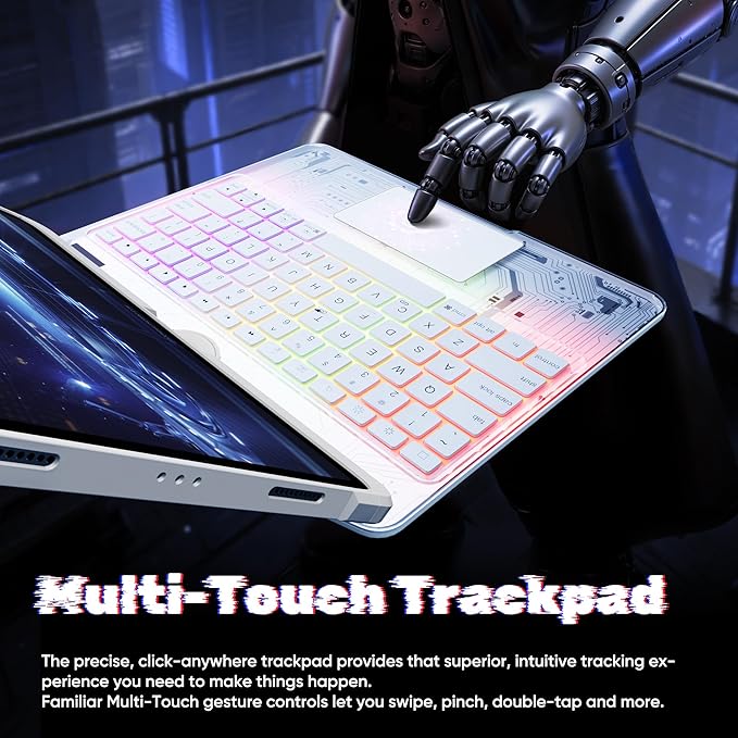 KITONE Transparent Case with Wireless Keyboard only for 2024 iPad Pro 13-in.(M4), 7 Colors Backlight, Trackpad, 360°Rotating Stand for iPad Pro 13, Tech Style