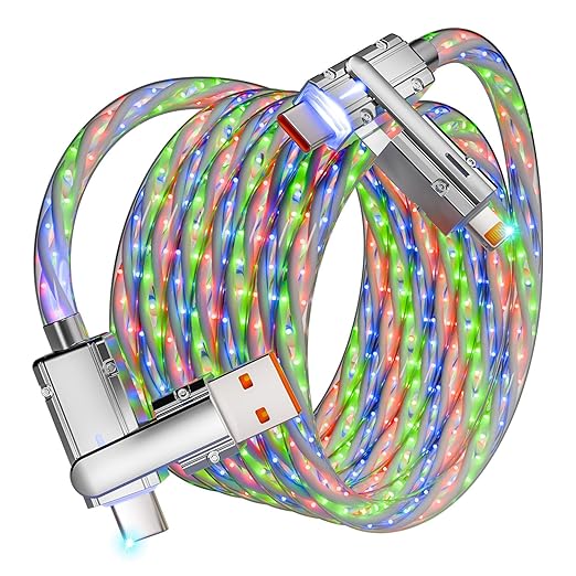 4 in 1 Charging Cable Fast Charging 66W, USB C Cable 3.3 FT Chubby USB A/C to C/L Multi Charging Cable with Light for iPhone 16/15/14/13 Series/MacBook/iPad Pro/Samsung