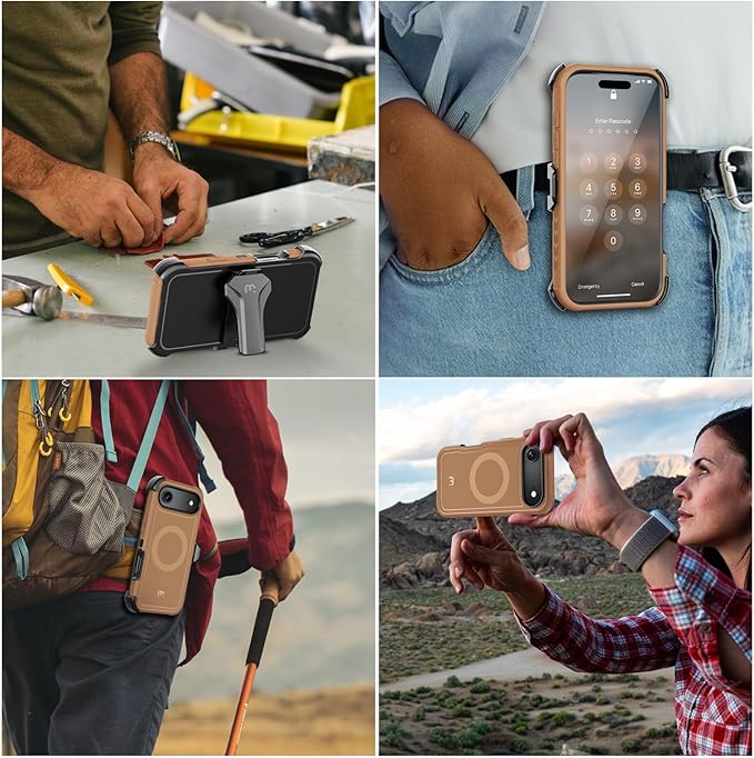 M MYBAT PRO for iPhone Air Case with Belt Clip Holster, [Compatible with Magsafe] w/Screen Protector, Anti-Drop, Shockproof, w 360°Rotating Kickstand, Heavy Duty Protection (Brown)