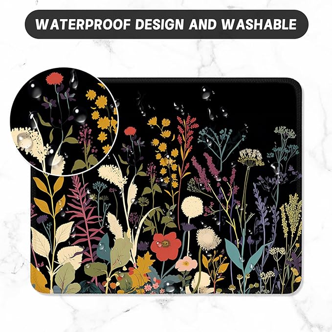 ITNRSIIET Mouse Pad with Stitched Edge Premium Textured Smooth Precise Operation Waterproof Washable Non-Slip Rubber Base Desktop Protection Mat, 10.2×8.3×0.12 inches, Pretty Flowers Plants