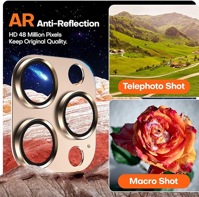 Camera Lens Protector for iPhone 16 Pro Max/16 Pro/15 Pro Max/15 Pro/14 Pro Max/14 Pro, Aluminum Alloy Sapphire Glass Camera Screen Cover, Case Friendly- Desert Titanium