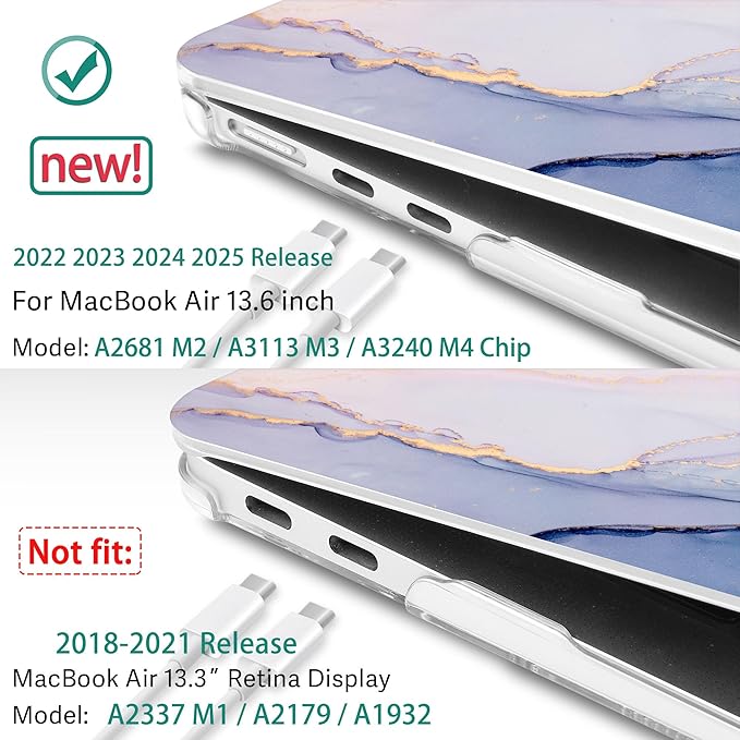 May Chen for MacBook Air 13.6 inch Case A3240 M4 A3113 M3 A2681 M2 with Retina Dispaly, 2025 2024 2023 2022 Release, Plastic Hard Shell Case with Screen Protector & Keyboard Cover, Gentle Marble