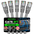 GEARit Cat 6 Ethernet Cable (5-Pack 3 Feet) Cat6 Network Patch, 10Gbps, RJ45, Snagless Cord, Gold-Plated Connectors, Internet for PC, TV, Tablet, Router, Printer, Servers, IT Data Center - Gray