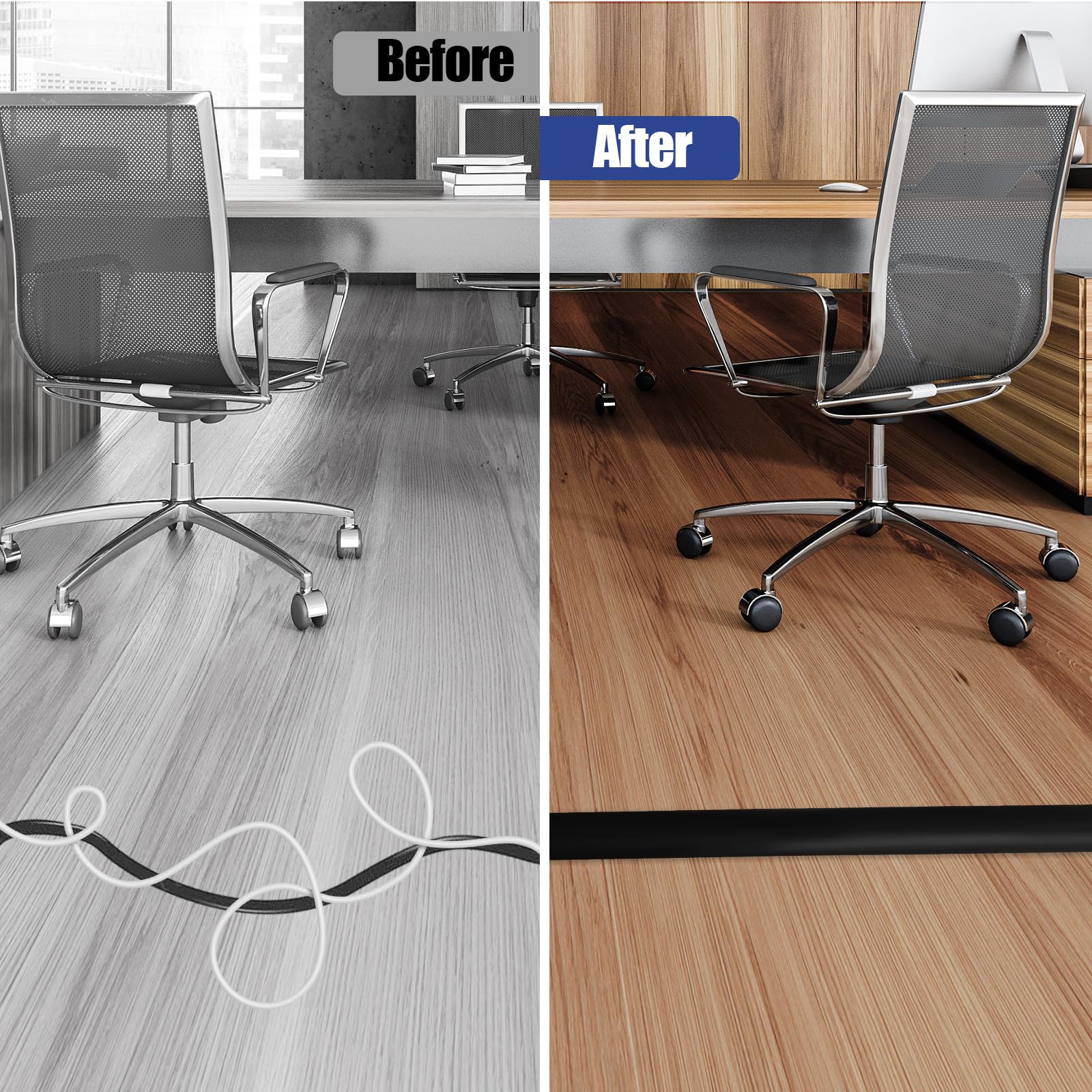Floor Cord Cover Self Adhesive Cord Hider,10FT Cable Management, Extension Strip Protector for Wires, Prevent Cable Trips for Offices, Gyms, Exhibitions Cavity:0.3"(W) x 0.28"(H) Black