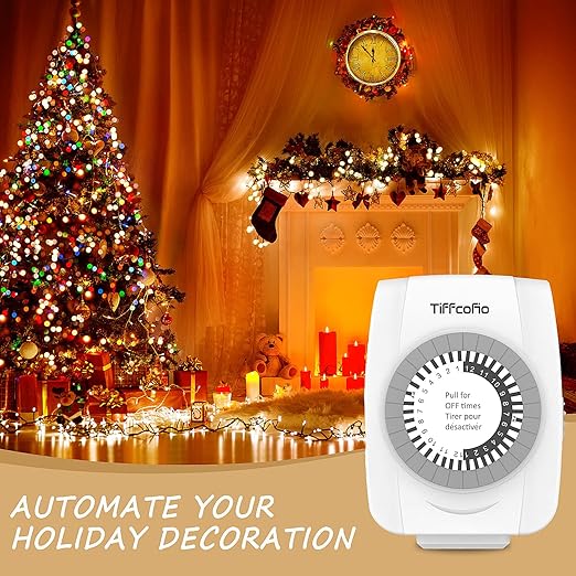 TiFFCOFiO Indoor Mechanical Timers for Electrical Outlets, 2 Prong Plug in Outlet Daily Repeating Light Timer for Indoor Lights, ETL Listed (1 Pack)