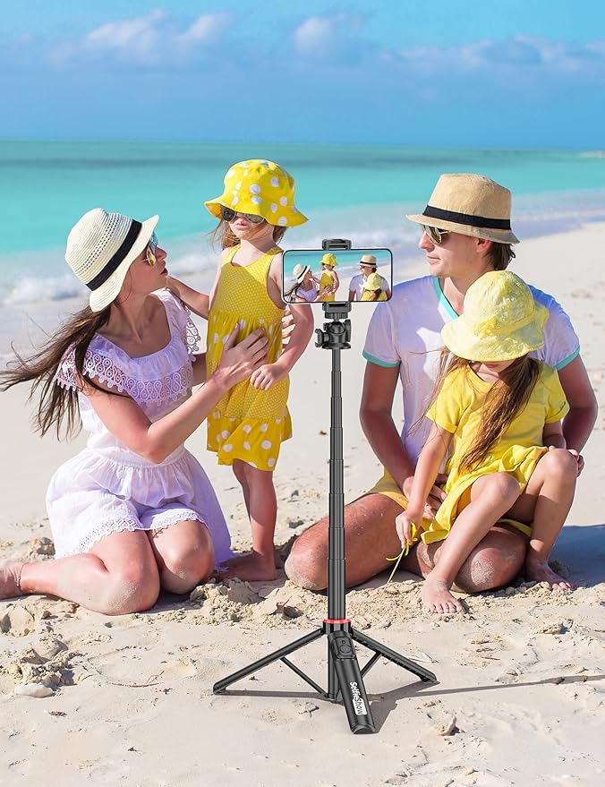 Aluminum Selfie Stick Phone Tripod, 360° Ball Head Selfie Stick for iPhone with Cold Shoe, Extendable Smartphone Tripod Stand with Remote Portable Travel Tripods Compatible with iPhone 16/15/Android